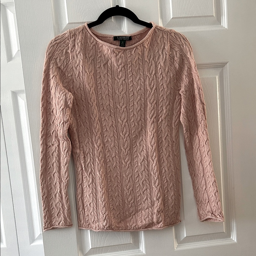 Lauren Ralph Lauren Blush Cable Knit Sweater Size Medium Boat Neckline